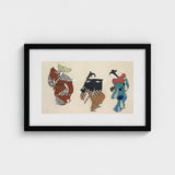 Dancers from Momoyogusa - Kamisaka Sekka Art Print / Canvas Black-framed Artwork Three Stylized Figures Traditional Japanese Attire