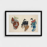 Dancers from Momoyogusa - Kamisaka Sekka Art Print / Canvas Black-framed Artwork Three Stylized Japanese Women Traditional Patterned