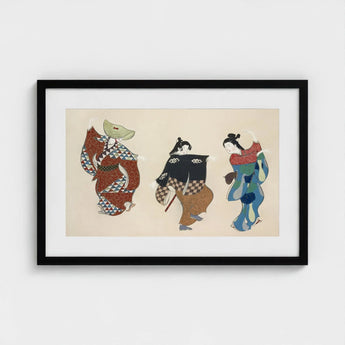 Dancers from Momoyogusa - Kamisaka Sekka Art Print / Canvas Black-framed Artwork Three Stylized Japanese Women Traditional Patterned