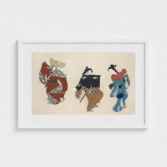 Dancers from Momoyogusa - Kamisaka Sekka Art Print / Canvas Framed Japanese-style Artwork Three Stylized Figures Traditional Attire