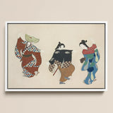 Dancers from Momoyogusa - Kamisaka Sekka Art Print / Canvas Framed Artwork Three Stylized Japanese Dancers Traditional Kimonos Kamisaka