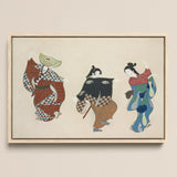 Dancers from Momoyogusa - Kamisaka Sekka Art Print / Canvas Framed Artwork Three Traditional Japanese Dancers Colorful Patterned Kamisaka