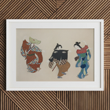 Dancers from Momoyogusa - Kamisaka Sekka Art Print / Canvas White-framed Artwork Three Traditional Japanese Figures Colorful Patterned