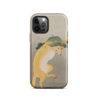 Dancing Fox with Lotus Leaf Hat - Ohara Koson Iphone Case, 12 Pro / Matte, Beige Iphone Case Whimsical Fox Pumpkin Design