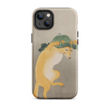 Dancing Fox with Lotus Leaf Hat - Ohara Koson Iphone Case, 14 Plus / Matte, Iphone Case Japanese-style Illustration Fox Leafy Hat