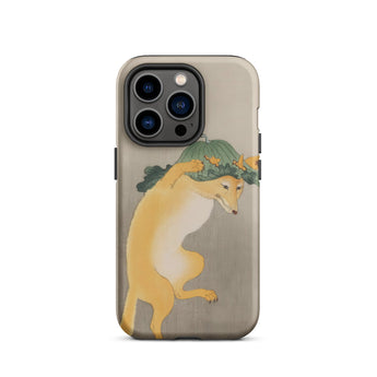 Dancing Fox with Lotus Leaf Hat - Ohara Koson Iphone Case, 14 Pro / Matte, Iphone Beige Case Fox Pumpkin Hat