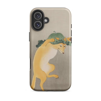 Dancing Fox with Lotus Leaf Hat - Ohara Koson Iphone Case, 16 Plus / Matte, Phone Case Illustration Fox Gourd
