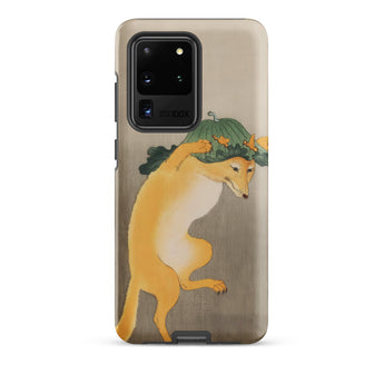 Dancing Fox with Lotus Leaf Hat - Ohara Koson Phone Case Samsung Galaxy S20 Ultra / Matte Beige Phone Case Detailed Illustration Orange Fox