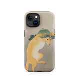 Dancing Fox with Lotus Leaf Hat - Ohara Koson Phone Case Iphone 15 / Matte Iphone Light Gray Case Yellow Fox Pumpkin Hat Ohara Koson Fox,