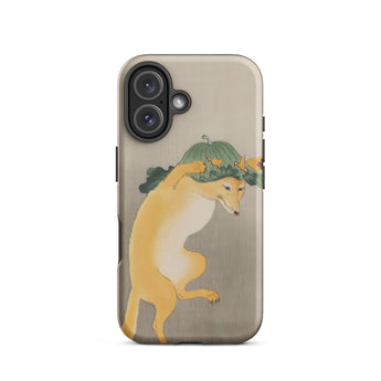 Dancing Fox with Lotus Leaf Hat - Ohara Koson Phone Case Iphone 16 / Matte Phone Case Whimsical Illustration Fox Pumpkin Hat Ohara Koson