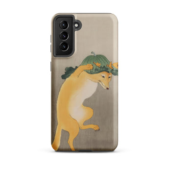 Dancing Fox with Lotus Leaf Hat - Ohara Koson Samsung Case, Galaxy S21 Plus / Matte, Smartphone Case Whimsical Illustration Fox Leafy Hat