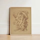 Framed Sepia-toned Sketch Nude Male Figure Dynamic Motion Dancing, Louis Anquetin’s, Unspooling, Single Sepia Register, Knee Cresting