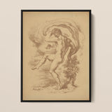 Dancing Nude - Louis Anquetin Art Print / Canvas Black-framed Vintage-style Sketch Male Figure Motion, Anquetin’s, Unspooling, Single Sepia