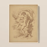 Dancing Nude - Louis Anquetin Art Print / Canvas Framed Sepia-toned Sketch Male Figure Dynamic Motion, Anquetin’s, Unspooling, Single Sepia