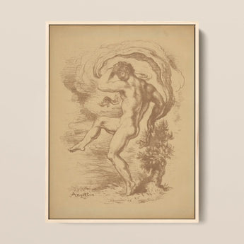 Dancing Nude - Louis Anquetin Art Print / Canvas Framed Sepia-toned Sketch Male Figure Dynamic Motion, Anquetin’s, Unspooling, Single Sepia