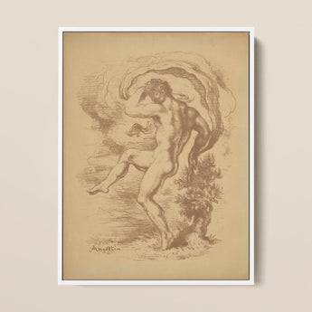 Dancing Nude - Louis Anquetin Art Print / Canvas Framed Sepia-toned Sketch Muscular Male Figure Dynamic, Anquetin’s, Unspooling, Single