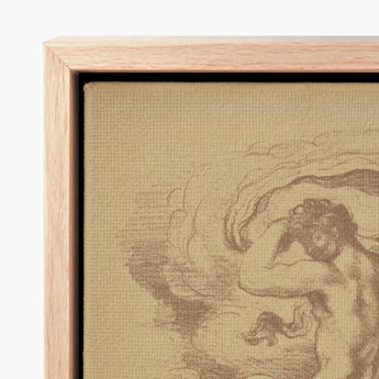 Light Wood-framed Canvas Print Sepia-toned Sketch Classical Figure Dancing Nude, Louis Anquetin’s, Male Unspooling, Single Sepia Register,