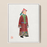 Framed Watercolor Portrait Young Man Traditional Chinese Imperial Qing Dynasty Dandyism, Manchu Fashion Art