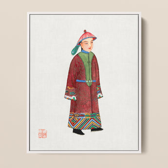 Framed Watercolor Portrait Young Man Traditional Chinese Imperial Qing Dynasty Dandyism, Manchu Fashion Art