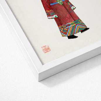 Framed Artwork Traditional Red Robe Intricate Gold Embroidery Qing Dynasty Dandyism, Manchu Fashion Art