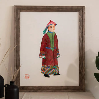 Dandy - Qing Dynasty Art Print / Canvas Framed Artwork Figure Traditional Chinese Attire Colorful Robe Qing Dynasty Dandyism, Manchu