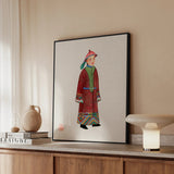 Dandy - Qing Dynasty Art Print / Canvas Framed Artwork Person Traditional Attire Intricate Red Green Qing Dynasty Dandyism, Manchu Fashion