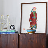 Dandy - Qing Dynasty Art Print, Framed Artwork Figure Traditional Chinese Mongolian Red Robes