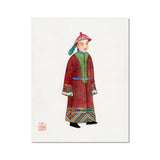 Dandy - Qing Dynasty Art Print, Traditional Chinese Illustration Figure Red Robe Geometric Border