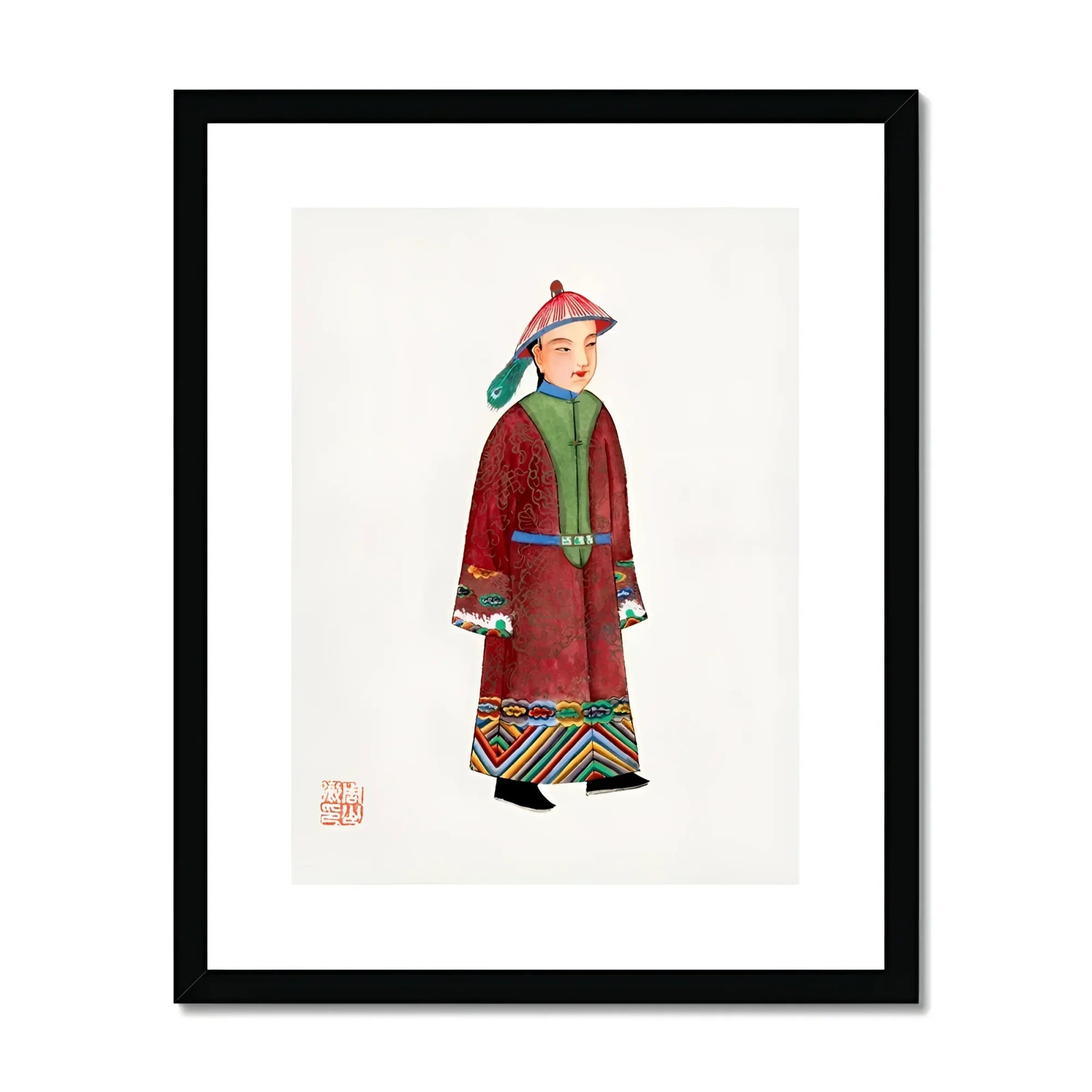 Dandy - Qing Dynasty Art Print, Traditional Chinese Watercolor Illustration Figure Red Robe Decorative