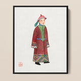 Dandy - Qing Dynasty Fashion Framed Canvas, Painting Person Traditional Chinese Clothing Conical Hat