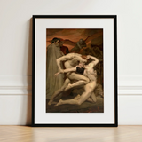 Dante and Virgil - William-adolphe Bouguereau Art Print / Canvas Black-framed Art Print Dramatic Classical-style Painting Muscular Figures