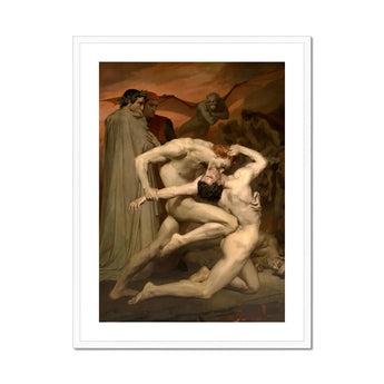 Dante and Virgil - William-adolphe Bouguereau Art Print, Dramatic Painting Nude Figures Struggle Cloaked Figure Observes