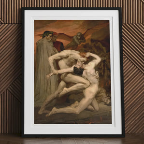 Dante and Virgil - William-adolphe Bouguereau Art Print, Framed Painting Dramatic Scene Dante’s Inferno Nude Figures