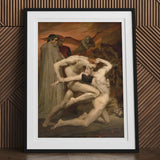 Dante and Virgil - William-adolphe Bouguereau Art Print, Framed Painting Dramatic Scene Dante’s Inferno Nude Figures