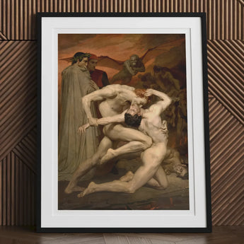 Dante and Virgil - William-adolphe Bouguereau Art Print, Framed Painting Dramatic Scene Dante’s Inferno Nude Figures