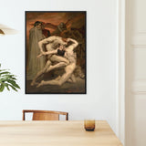 Dante and Virgil - William-adolphe Bouguereau Framed Canvas, Framed Classical Painting Figures Dramatic Scene Dark Earthy