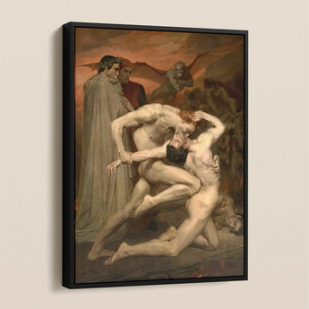 Dante and Virgil - William-adolphe Bouguereau Framed Canvas, Framed Classical Painting Nude Figures Dramatic Struggle