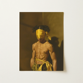 Daring - Gay Latino Bdsm Couture Art Print / Canvas Framed Painting Muscular Figure Dark Curly Hair Blindfolded