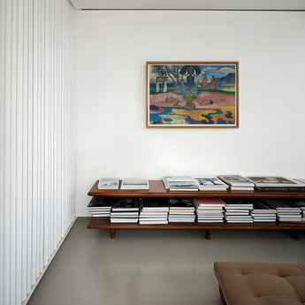 Day of the God - Paul Gauguin Art Print, Long Wooden Bench Stacked Books Arranged Two Levels