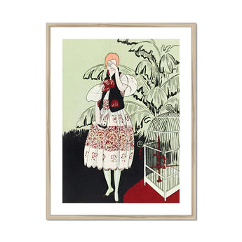 The Dead Bird - La Gazette Du Bon Ton 1920s Art Print, Art Deco Fashion Illustration Woman Patterned Dress Birdcage