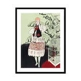 The Dead Bird - La Gazette Du Bon Ton 1920s Art Print, Art Deco Fashion Illustration Woman Patterned Dress Birdcage