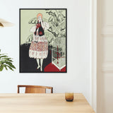 The Dead Bird - La Gazette Du Bon Ton Framed Canvas, Framed Art Deco Fashion Illustration Stylized Figure Patterned