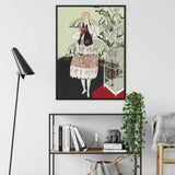 The Dead Bird - La Gazette Du Bon Ton Framed Canvas, Art Print Deco-style Illustration Figure Decorative Dress Birdcage