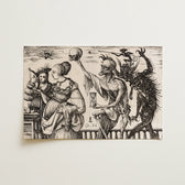 Black White Engraved Print Dramatic Scene Figures Skull Devil Surprising Two, Women, Daniel Hopfer, Augsburg, Lean