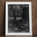 Death-fires Dancing Around the Becalmed Ship - Gustave Dore Art Print, 24x32’’ / 61x81cm / White Frame / 2’’ Matboard, Framed Black White