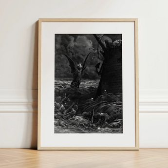 Death-fires Dancing Around the Becalmed Ship - Gustave Dore Art Print / Canvas, 12x16’’ / 31x41cm / Natural Frame / Matboard, Posters