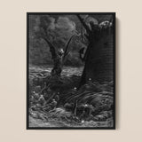 Death-fires Dancing Around the Becalmed Ship - Gustave Dore Art Print / Canvas Black-framed Winged Figure Turbulent Seas Ship Rendered
