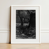 Death-fires Dancing Around the Becalmed Ship - Gustave Dore Art Print / Canvas Black-and-white Framed Artwork Demonic Figure Wings Amidst