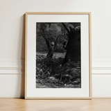 Death-fires Dancing Around the Becalmed Ship - Gustave Dore Art Print / Canvas Framed Black-and-white Illustration Demonic Figure Wings