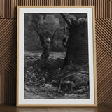 Death-fires Dancing Around the Becalmed Ship - Gustave Dore Art Print / Canvas Framed Black White Print Winged Demonic Figure Stormy